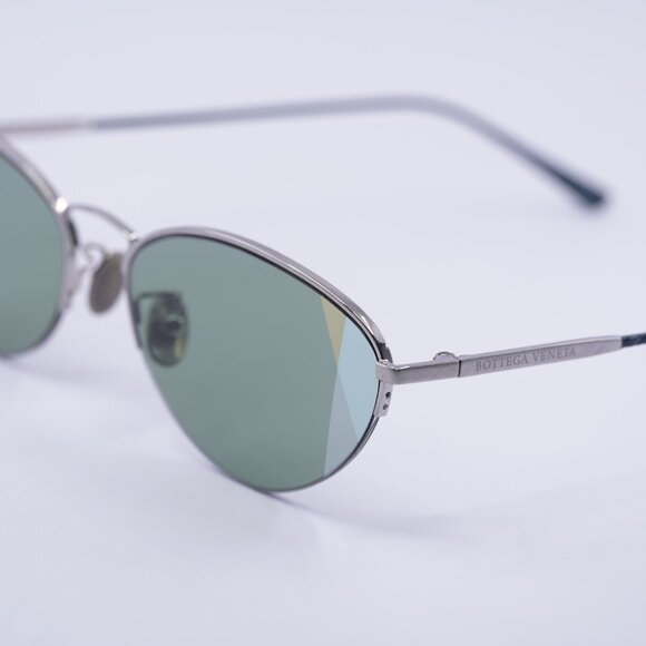 Bottega Veneta BV0245S 004 Sunglasses Silver Cat Eye Frame, Green Lenses - Picture 2 of 13